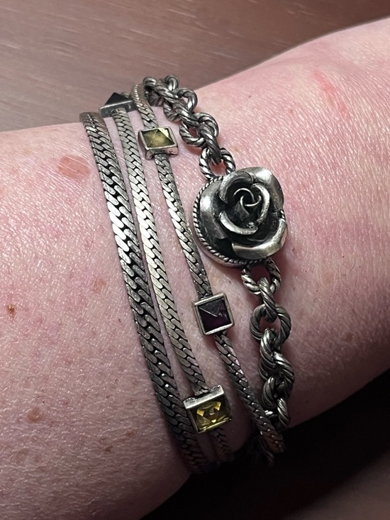 Lucky Brand Jewelry - Lucky Brand Silver-Tone Rose Multi-Strand Bracelet with Yellow and Purple Stones